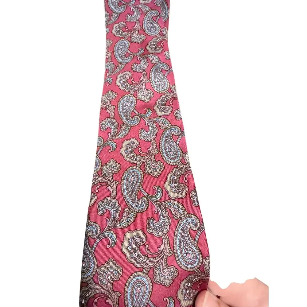 Christian Dior red paisley neck tie 100% silk quiet luxury USA made gentlemen